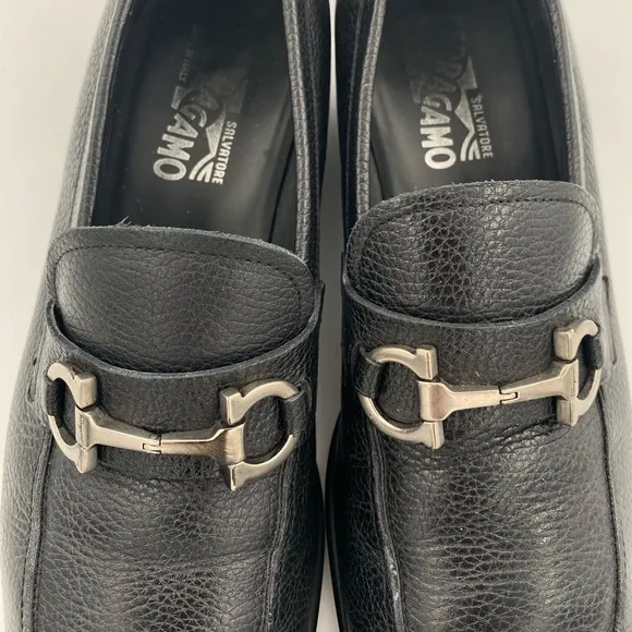 Salvatore Ferragamo black loafers with silver logo