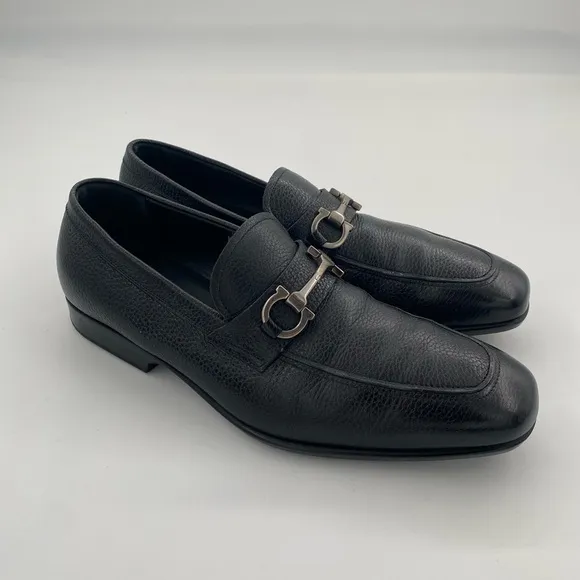 Salvatore Ferragamo black loafers with silver logo