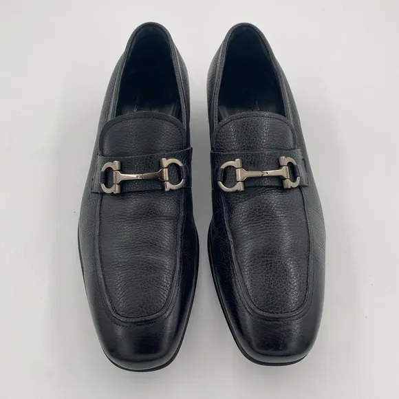 Salvatore Ferragamo black loafers with silver logo