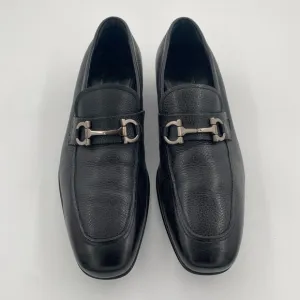 Salvatore Ferragamo black loafers with silver logo