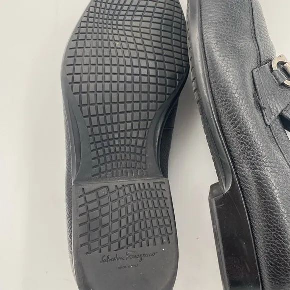 Salvatore Ferragamo black loafers with silver logo