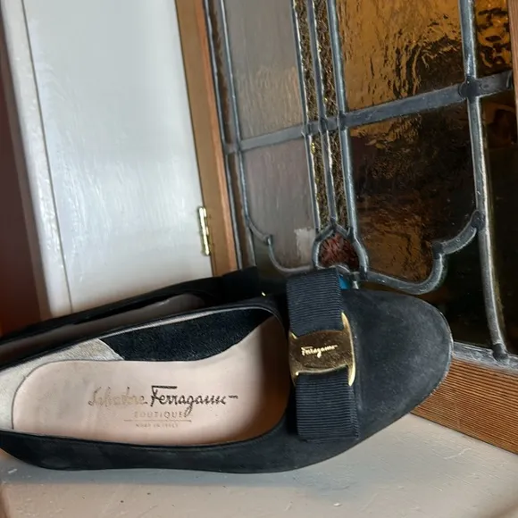 Salvatore Ferragamo Black suede Flats with Gold Accent