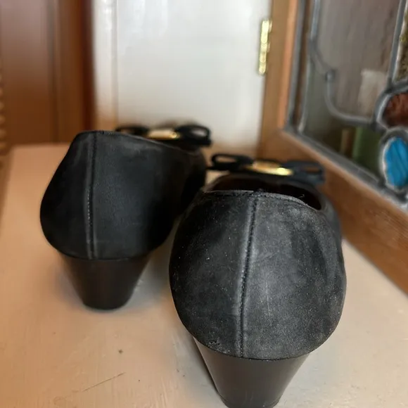 Salvatore Ferragamo Black suede Flats with Gold Accent