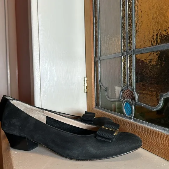 Salvatore Ferragamo Black suede Flats with Gold Accent