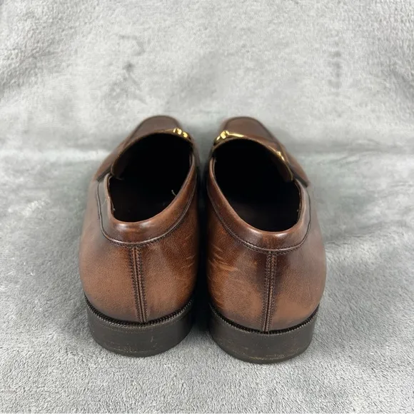 Salvatore Ferragamo Brown Leather Dress Shoes Italy Gold Bit Loafers Mens 10.5D