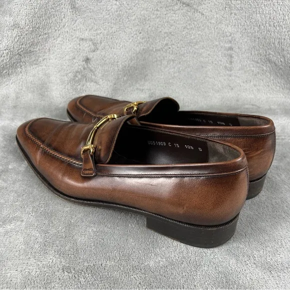 Salvatore Ferragamo Brown Leather Dress Shoes Italy Gold Bit Loafers Mens 10.5D