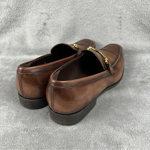 Salvatore Ferragamo Brown Leather Dress Shoes Italy Gold Bit Loafers Mens 10.5D
