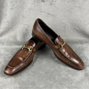 Salvatore Ferragamo Brown Leather Dress Shoes Italy Gold Bit Loafers Mens 10.5D