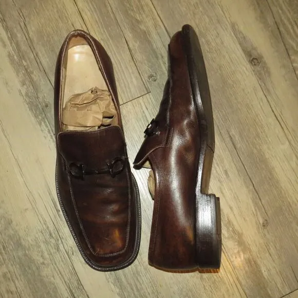Salvatore Ferragamo Brown Leather Slip On Bit Loafers 11.5 D   ---READ DESC---