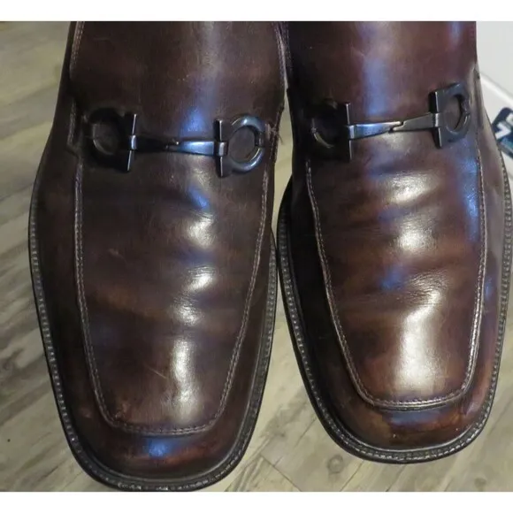 Salvatore Ferragamo Brown Leather Slip On Bit Loafers 11.5 D   ---READ DESC---