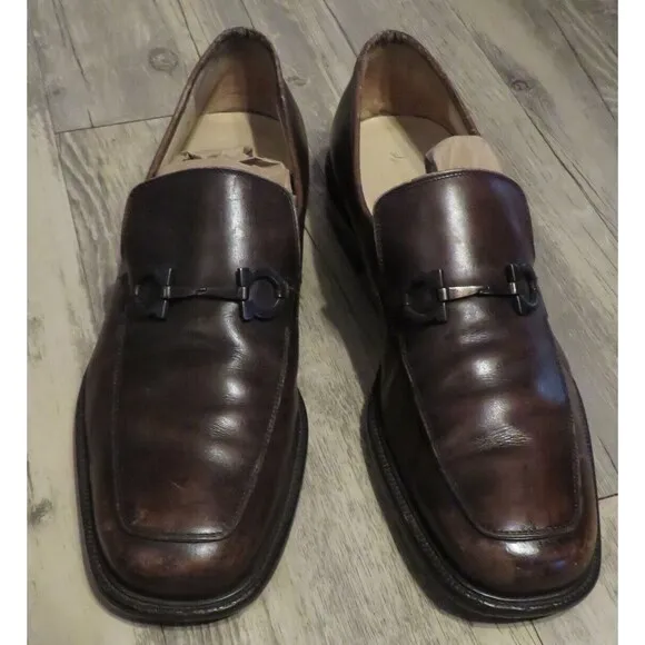 Salvatore Ferragamo Brown Leather Slip On Bit Loafers 11.5 D   ---READ DESC---