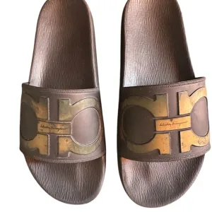 Salvatore Ferragamo Brown Slides. Size 11