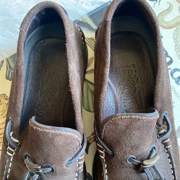 Salvatore  Ferragamo brown‎ suede leather loafers