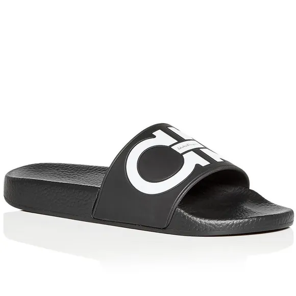 Salvatore Ferragamo Groovy Gancini Slide Sandals in Black, Size 11 EXCELLENT!