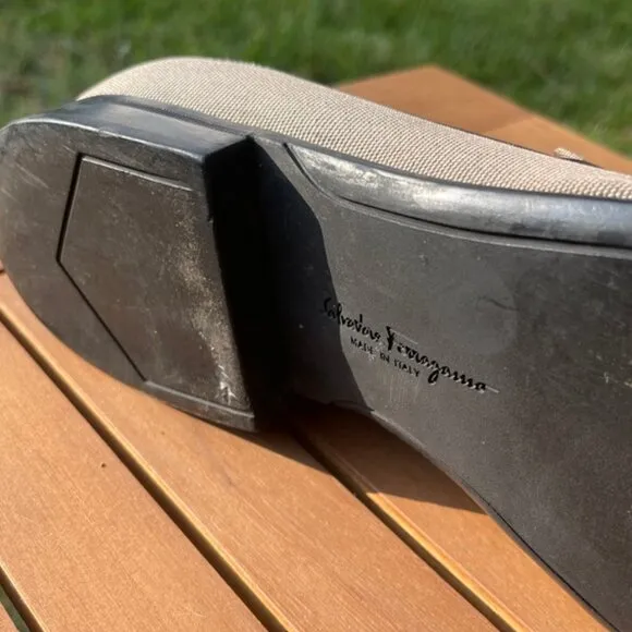 Salvatore Ferragamo Men's Loafers - Taupe w/ Silver Buckle RARE
