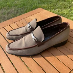 Salvatore Ferragamo Men's Loafers - Taupe w/ Silver Buckle RARE