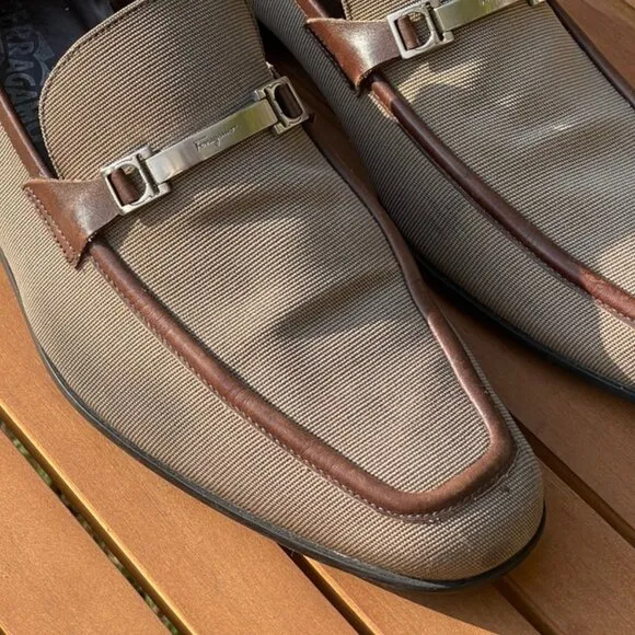 Salvatore Ferragamo Men's Loafers - Taupe w/ Silver Buckle RARE