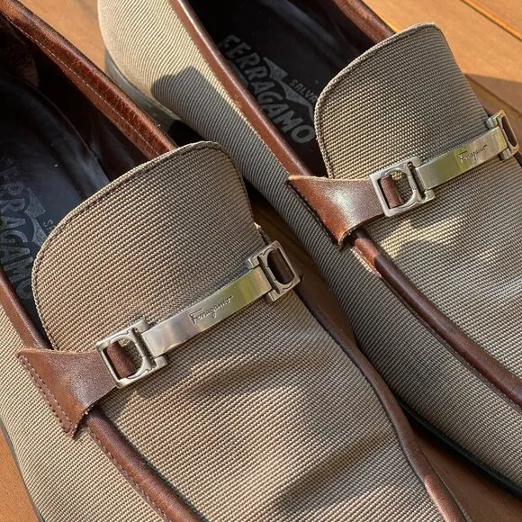 Salvatore Ferragamo Men's Loafers - Taupe w/ Silver Buckle RARE