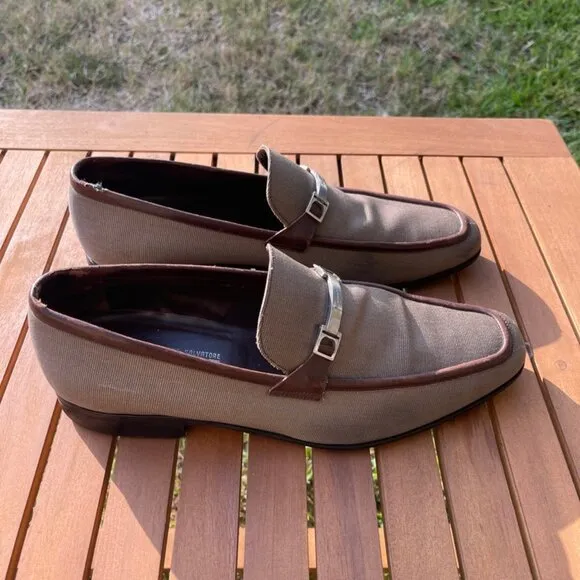 Salvatore Ferragamo Men's Loafers - Taupe w/ Silver Buckle RARE