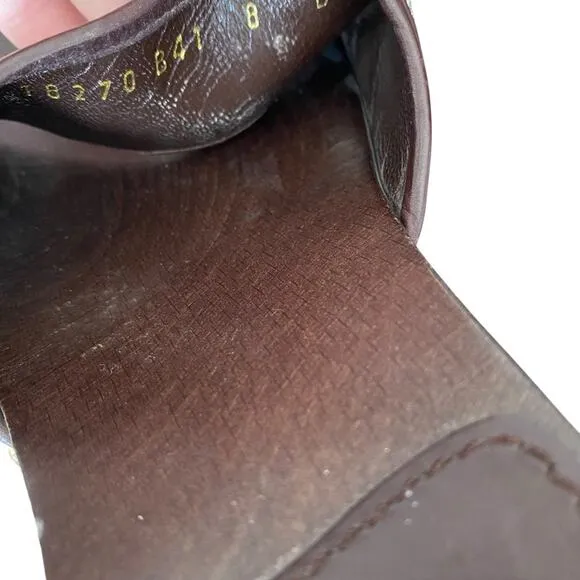 Salvatore Ferragamo Wood Slide Sandals Brown Light Blue Logo size 8