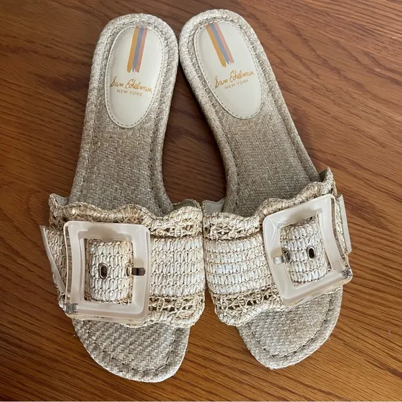 Sam Edelman Bambi Buckle Slide Sandals Raffia Size 8.5