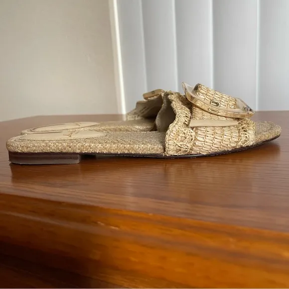 Sam Edelman Bambi Buckle Slide Sandals Raffia Size 8.5