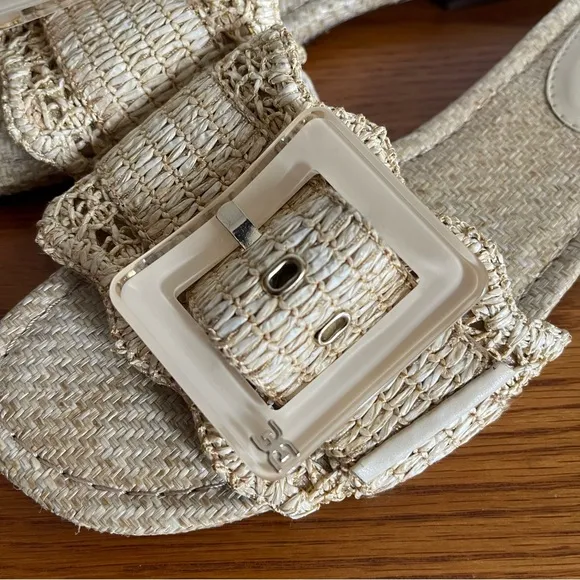Sam Edelman Bambi Buckle Slide Sandals Raffia Size 8.5