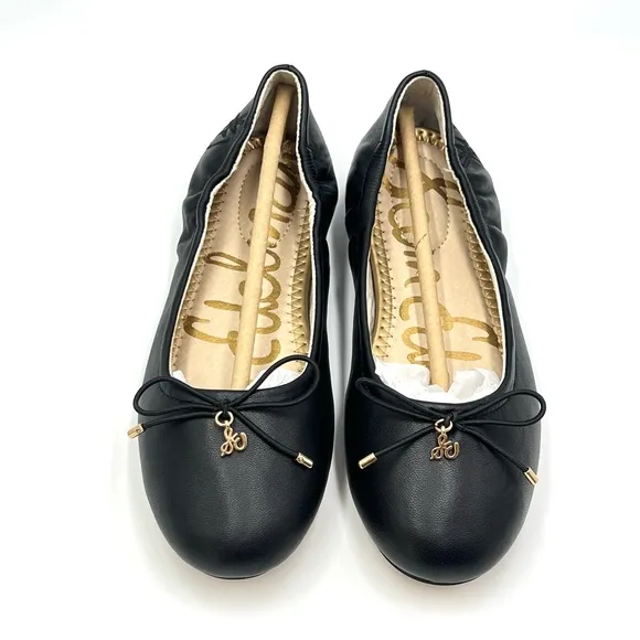 Sam Edelman Big Girls Felicia Mini Black Leather Ballet Flats Shoes Kids 3 NEW