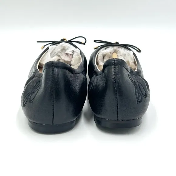 Sam Edelman Big Girls Felicia Mini Black Leather Ballet Flats Shoes Kids 3 NEW