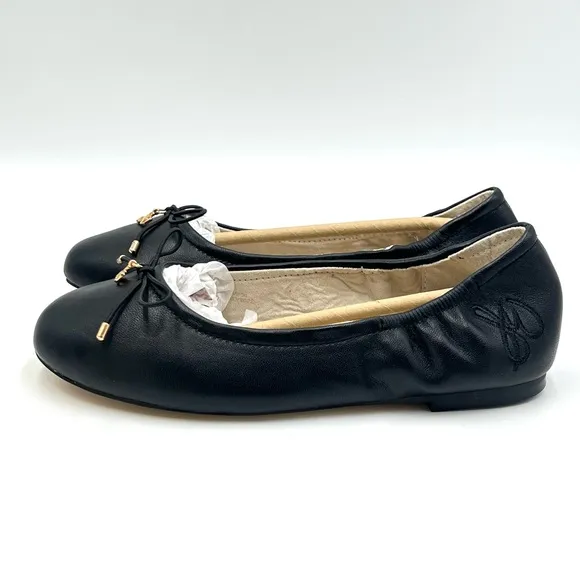 Sam Edelman Big Girls Felicia Mini Black Leather Ballet Flats Shoes Kids 3 NEW