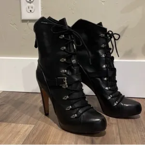 Sam Edelman Knox Black leather spike heeled Ankle Boots s 8.5