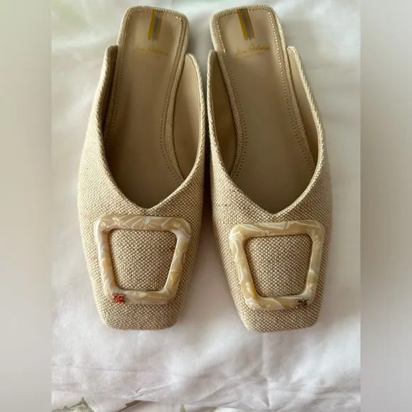 Sam Edelman Linen Buckled Slide Flats New in Box size 9 M