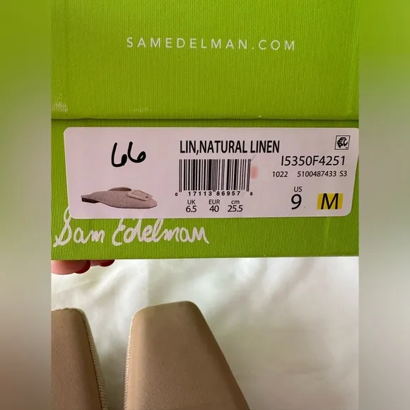 Sam Edelman Linen Buckled Slide Flats New in Box size 9 M