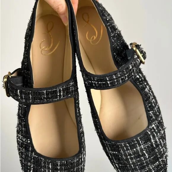Sam Edelman Michaela Stud Mary Jane Tweed Flats Size 11