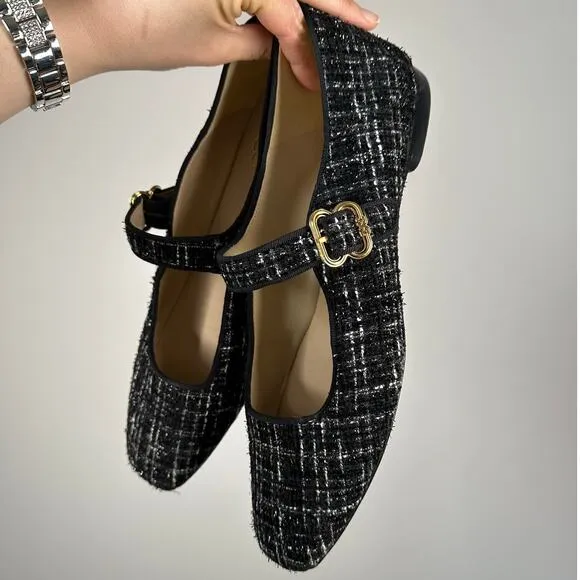 Sam Edelman Michaela Stud Mary Jane Tweed Flats Size 11
