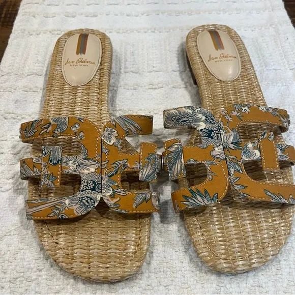 Sam Edelman , NWOT Bay Slide Sandals Women's Floral/toile Mustard, Size 9