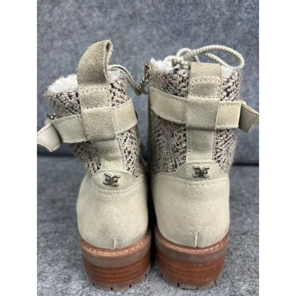 Sam Edelman Tenlee Hiker Boots Women's 8 Beige Gray Lace Up Buckle