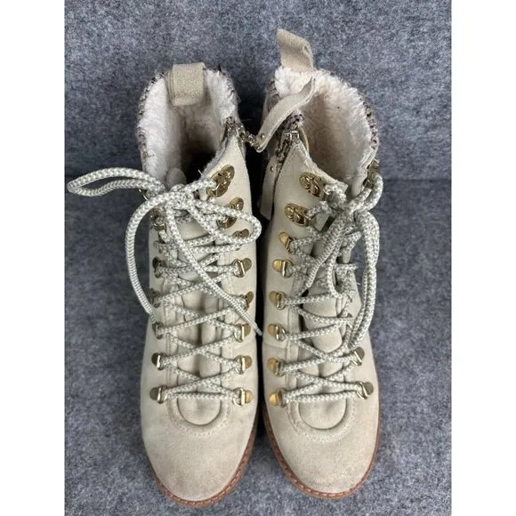 Sam Edelman Tenlee Hiker Boots Women's 8 Beige Gray Lace Up Buckle