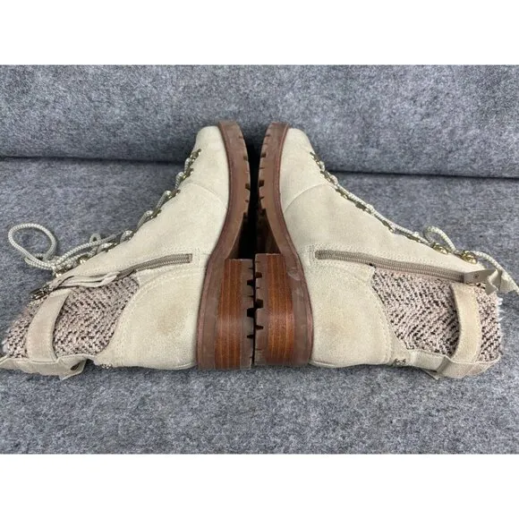 Sam Edelman Tenlee Hiker Boots Women's 8 Beige Gray Lace Up Buckle