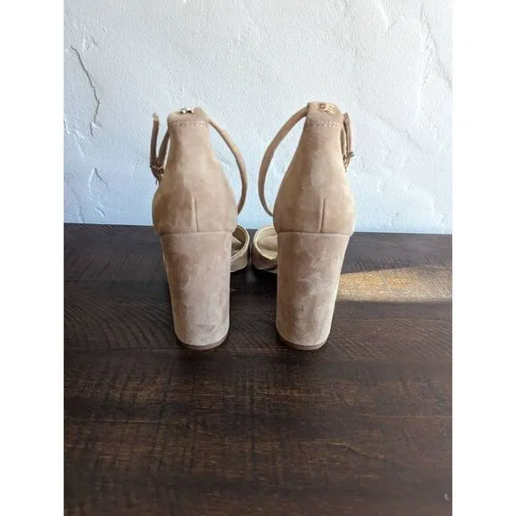Sam Edelman Yancy Block Heel Suede Oatmeal Sandals - Size 7