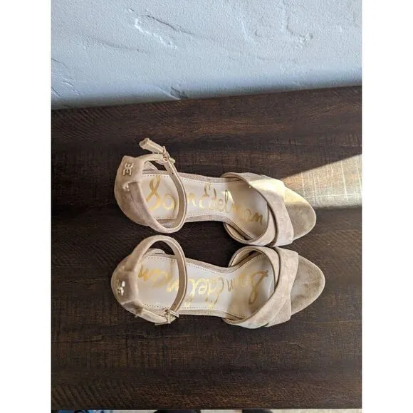 Sam Edelman Yancy Block Heel Suede Oatmeal Sandals - Size 7