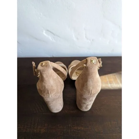 Sam Edelman Yancy Block Heel Suede Oatmeal Sandals - Size 7