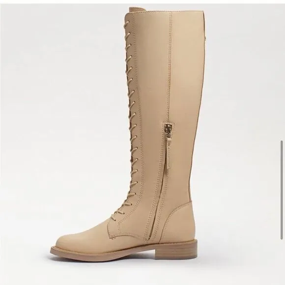 Sam Edelman Nance Lace Up Eggshell Leather Knee High Boots NWOB