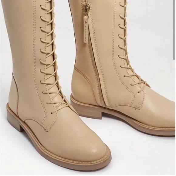 Sam Edelman Nance Lace Up Eggshell Leather Knee High Boots NWOB