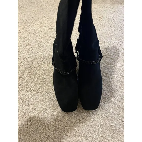 Sanctuary Women's Electric Chain Trim Suede Black Knee High Boots Sz 6 NWOT $229