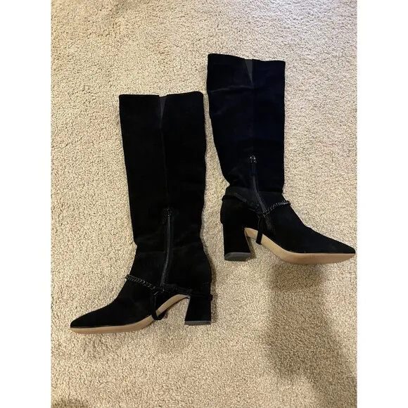 Sanctuary Women's Electric Chain Trim Suede Black Knee High Boots Sz 6 NWOT $229
