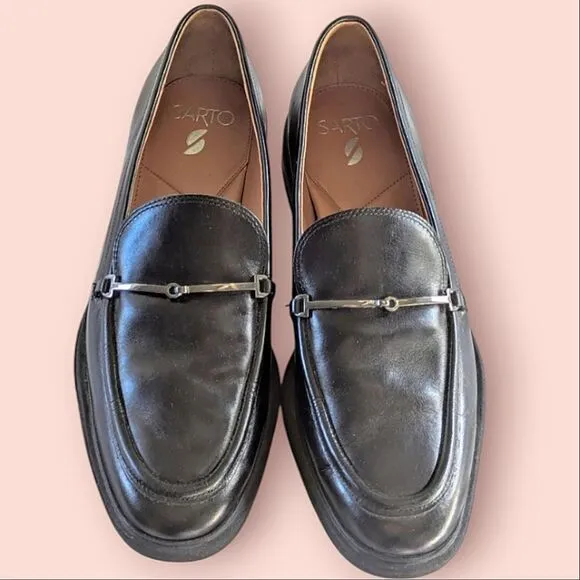 SARTO Black Leather Horsebit Accent Cushioned Loafers size 40 10M