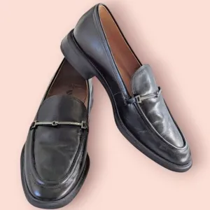SARTO Black Leather Horsebit Accent Cushioned Loafers size 40 10M