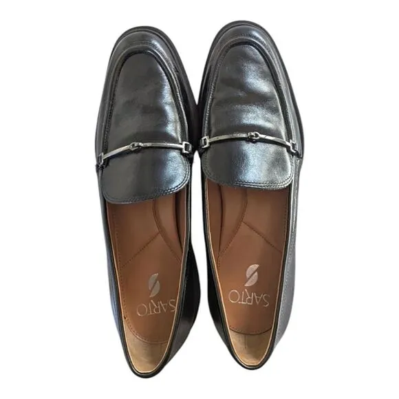 SARTO Black Leather Horsebit Accent Cushioned Loafers size 40 10M