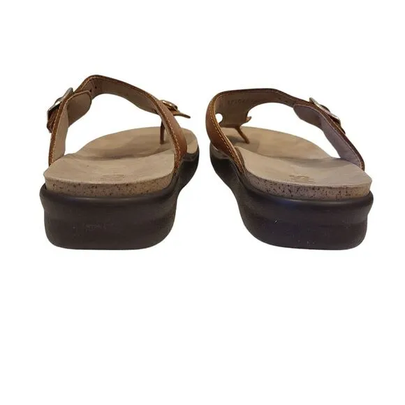 SAS Shoes Womens 9.5M Sanibel Sandals Tan Leather Thong Slide Tripad Comfort‎